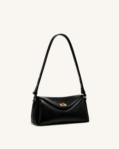 Lucia Asymmetric Flap Shoulder Bag - Black