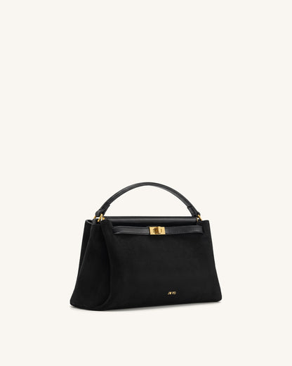 Carmen Faux Suede Top Handle Bag - Black