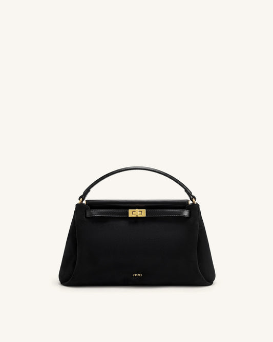 Carmen Faux Suede Top Handle Bag - Black