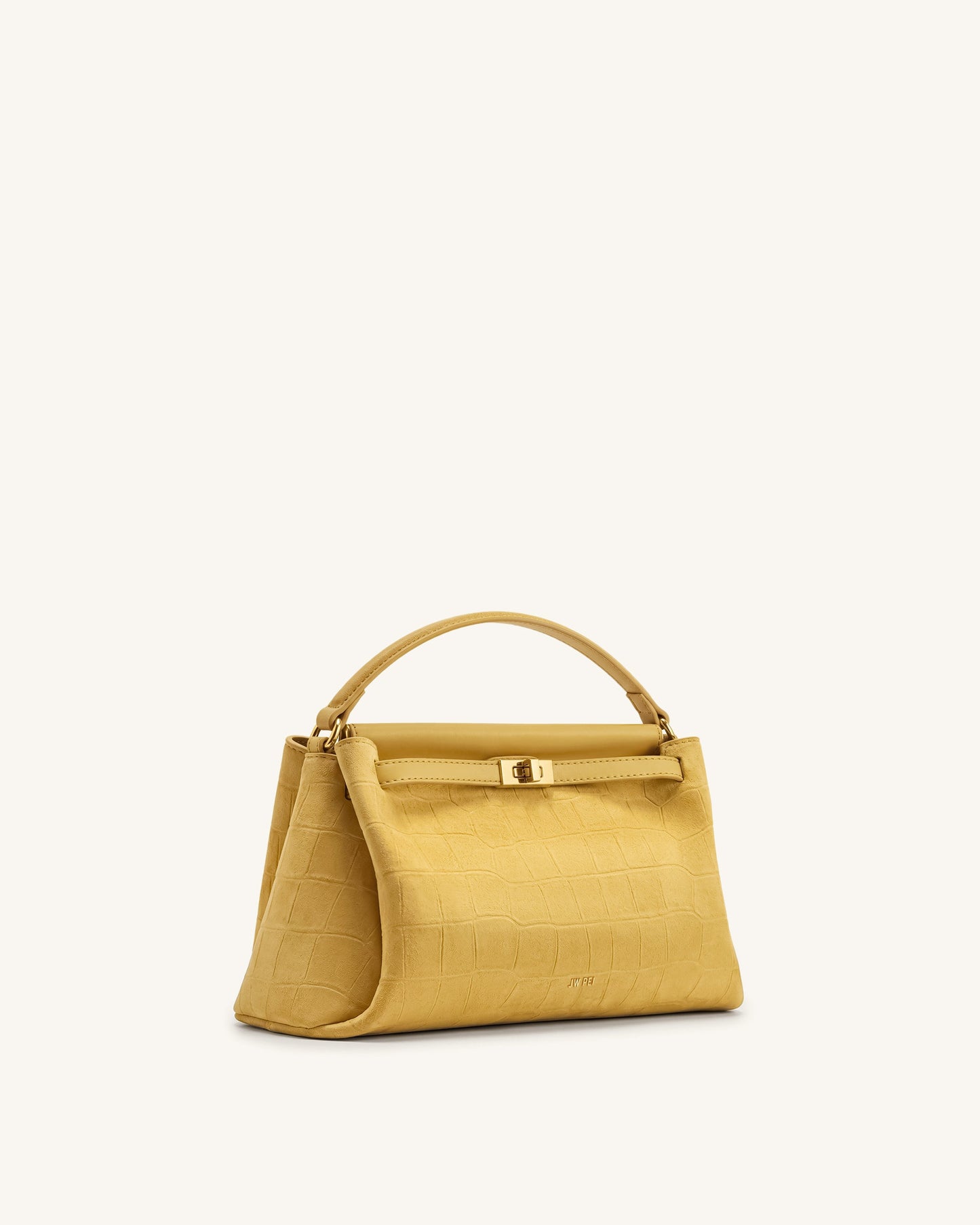 Carmen Faux Suede Croc-Embossed Top Handle Bag - Yellow