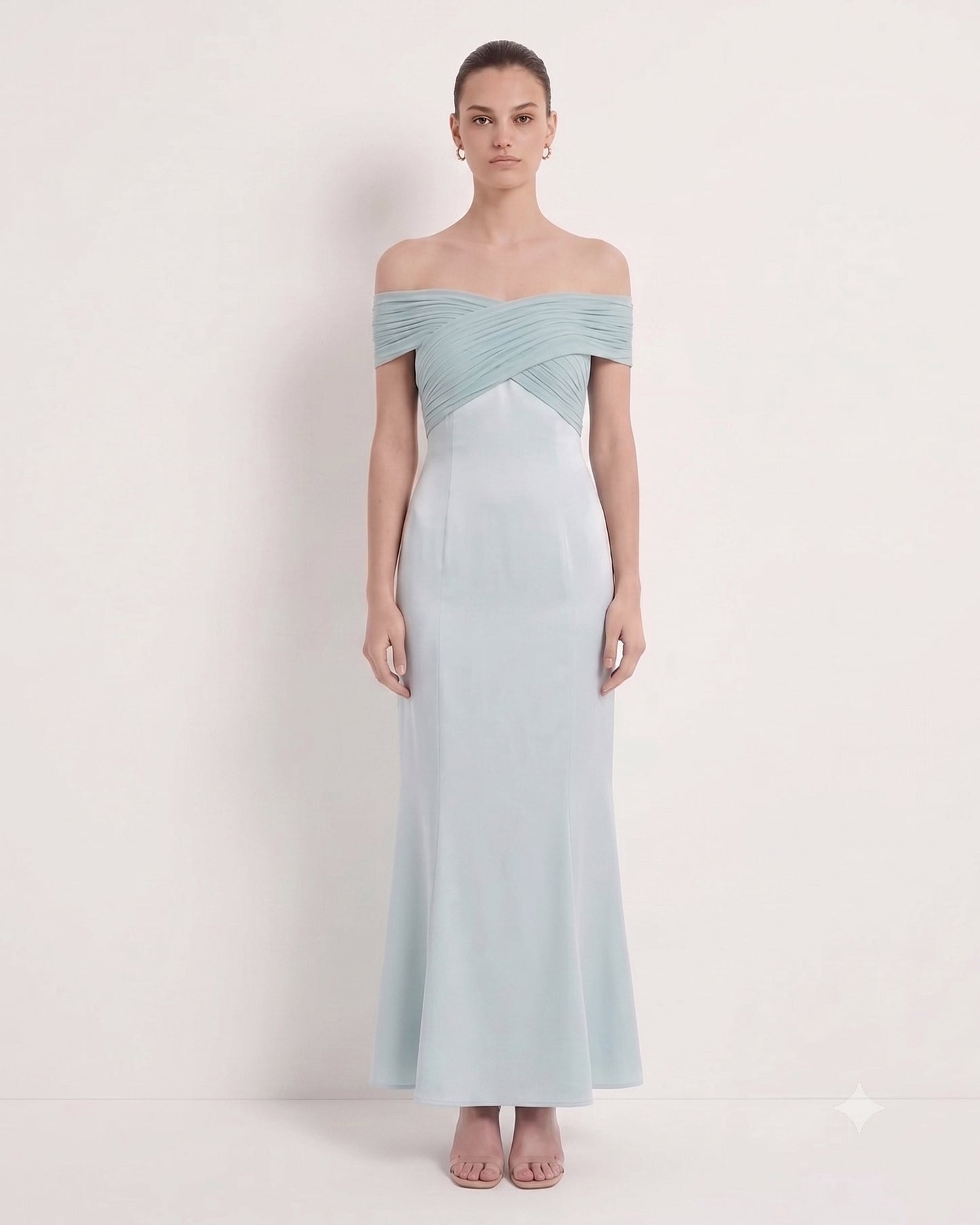 Pilili Çapraz Halter Saten Maxi Elbise - Pastel Mavi