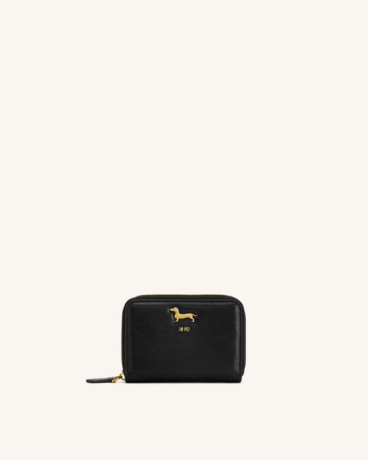 Maeve Dachshund Metal Emblem Zip Wallet - Black