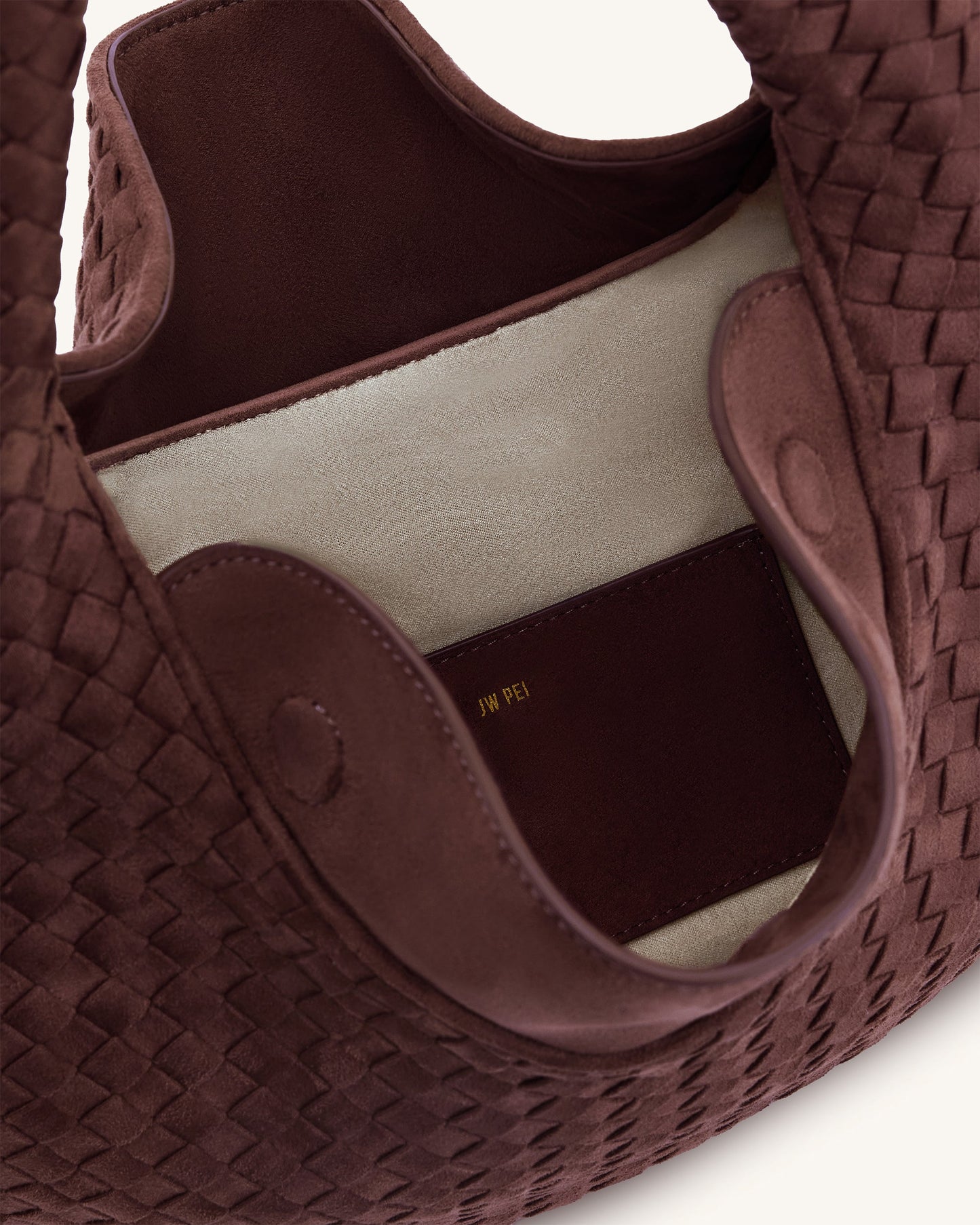 Nola Faux Suede Woven Hobo Shoulder Bag - Dark Mocha