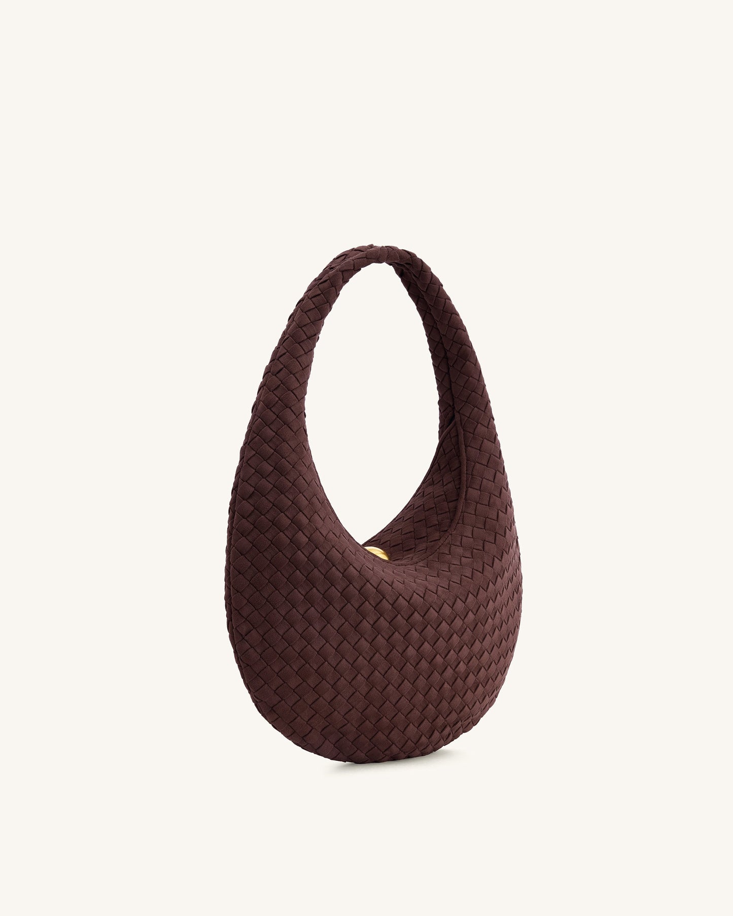 Nola Faux Suede Woven Hobo Shoulder Bag - Dark Mocha