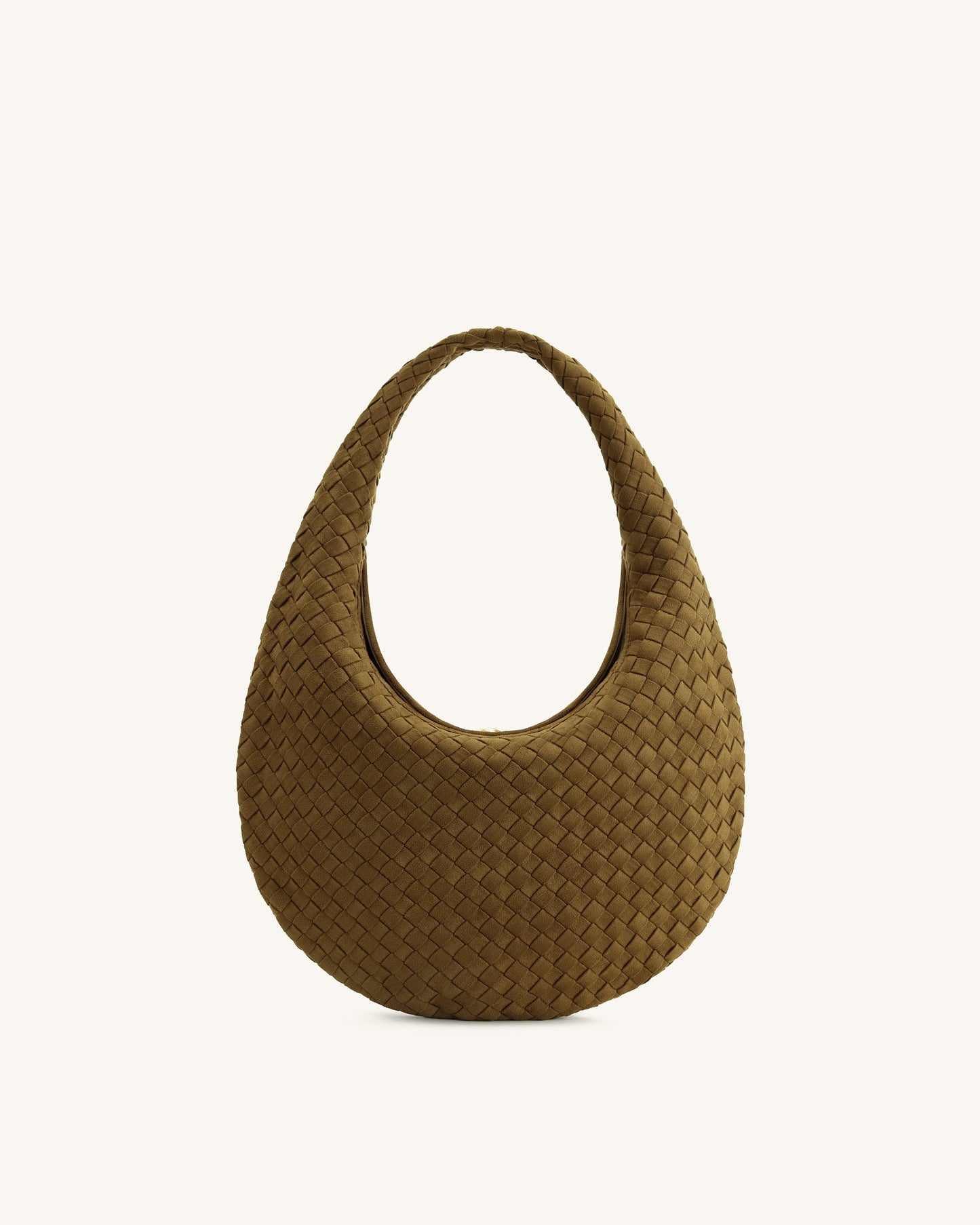 Nola Faux Suede Woven Hobo Shoulder Bag - Olive Green