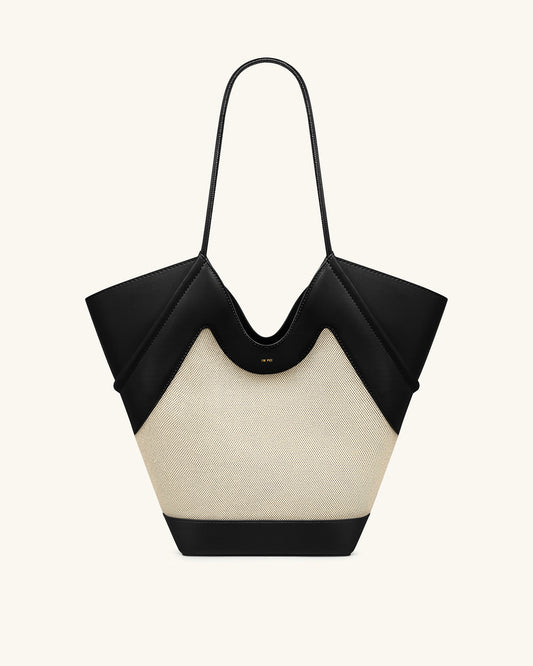 Maribel Panel Tote Bag - Black Canvas