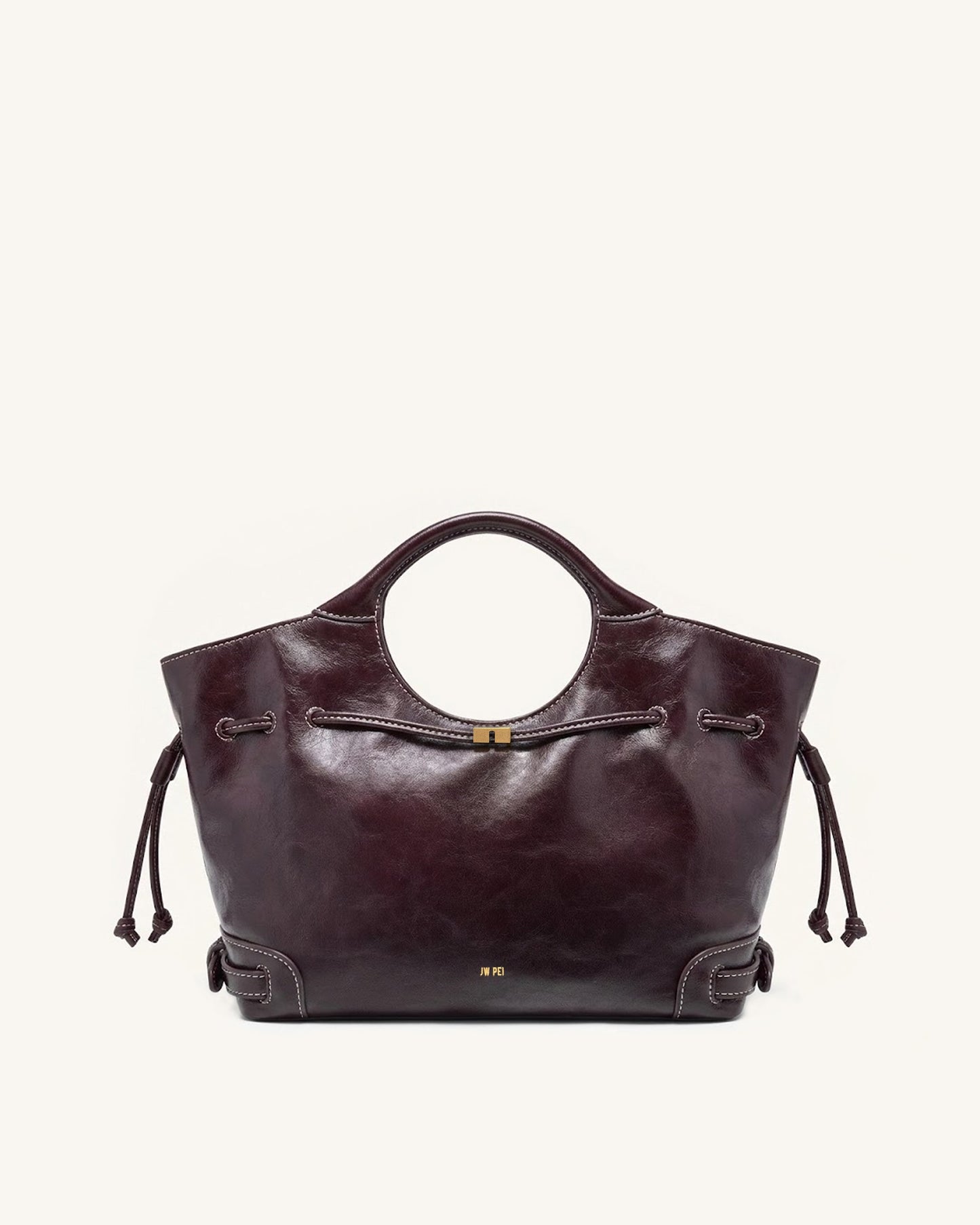 Virelle Waxed Vegan Deri Büzgülü Bağcık Tote Çanta - Bordo