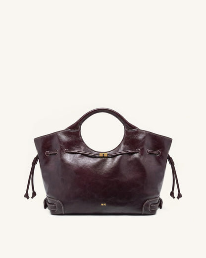 Virelle Waxed Vegan Deri Büzgülü Bağcık Tote Çanta - Bordo