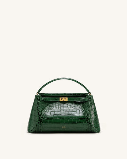 Carmen Top Handle Bag - Forest Green Croc