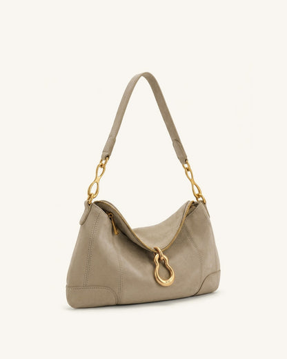 Jayla Faux Suede Metal Pendant Embellished Shoulder Bag - Grey