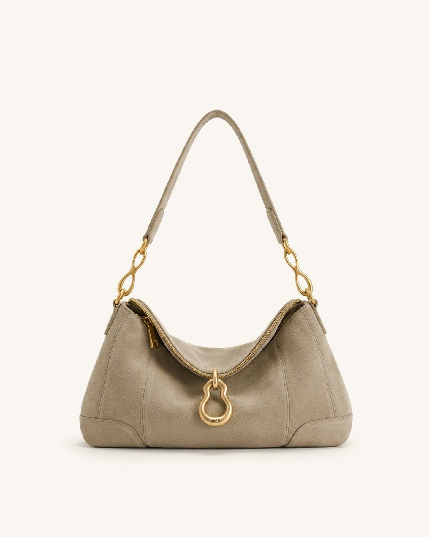 Jayla Faux Suede Metal Pendant Embellished Shoulder Bag - Grey