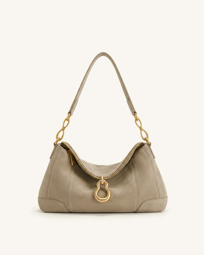 Jayla Faux Suede Metal Pendant Embellished Shoulder Bag - Grey