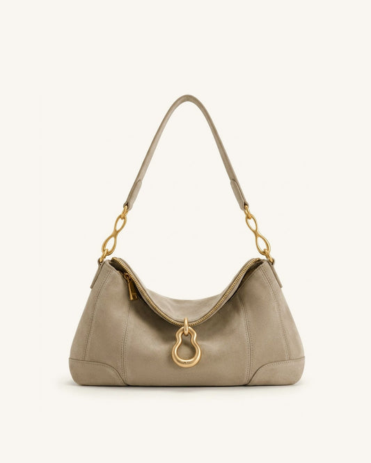 Jayla Faux Suede Metal Pendant Embellished Shoulder Bag - Grey