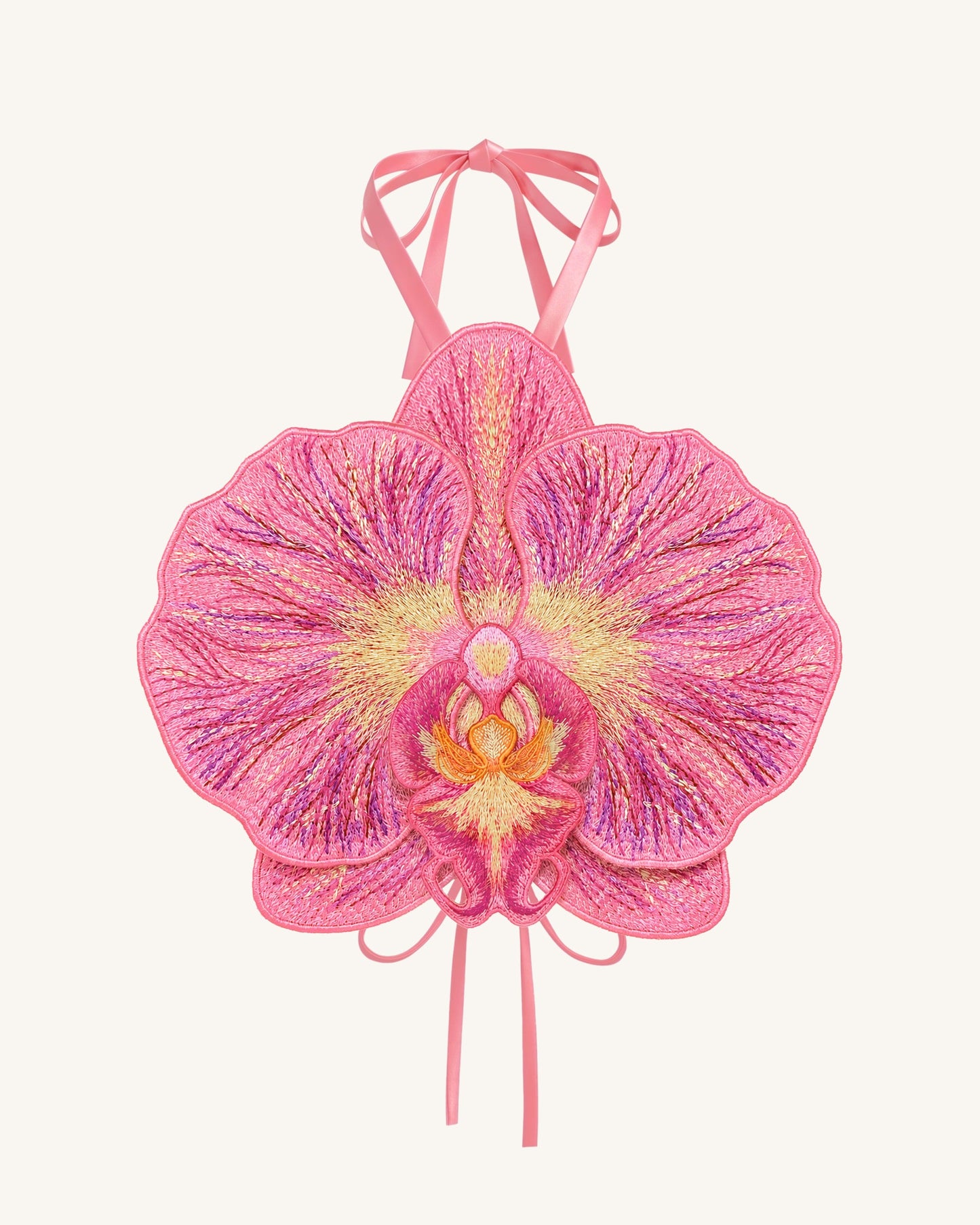 3D Orkide Halter Yaka Crop (Kısa Kesim) Üst / Bluz - Pembe