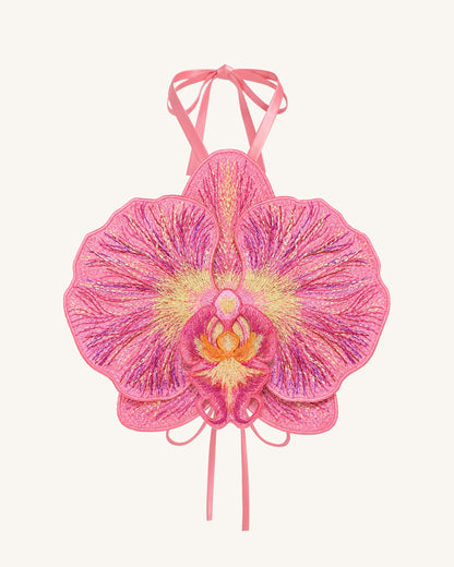 3D Orkide Halter Yaka Crop (Kısa Kesim) Üst / Bluz - Pembe