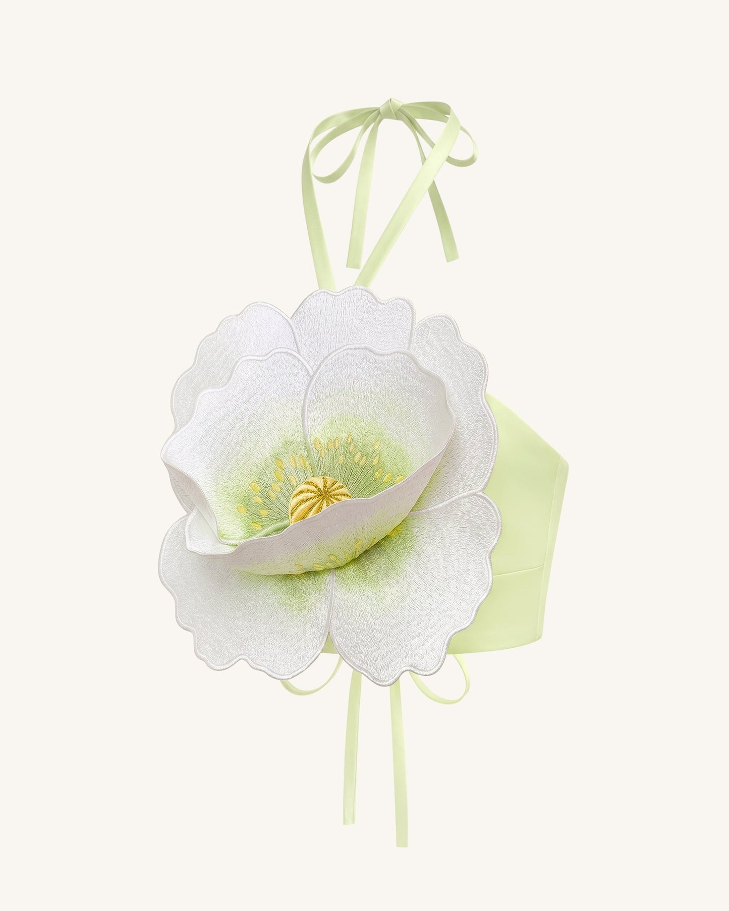 3D Floral Halter Crop Top - Ivory