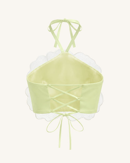 3D Floral Halter Crop Top - Ivory