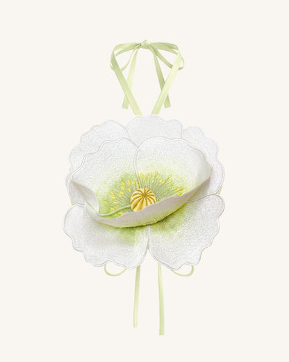 3D Floral Halter Crop Top - Ivory