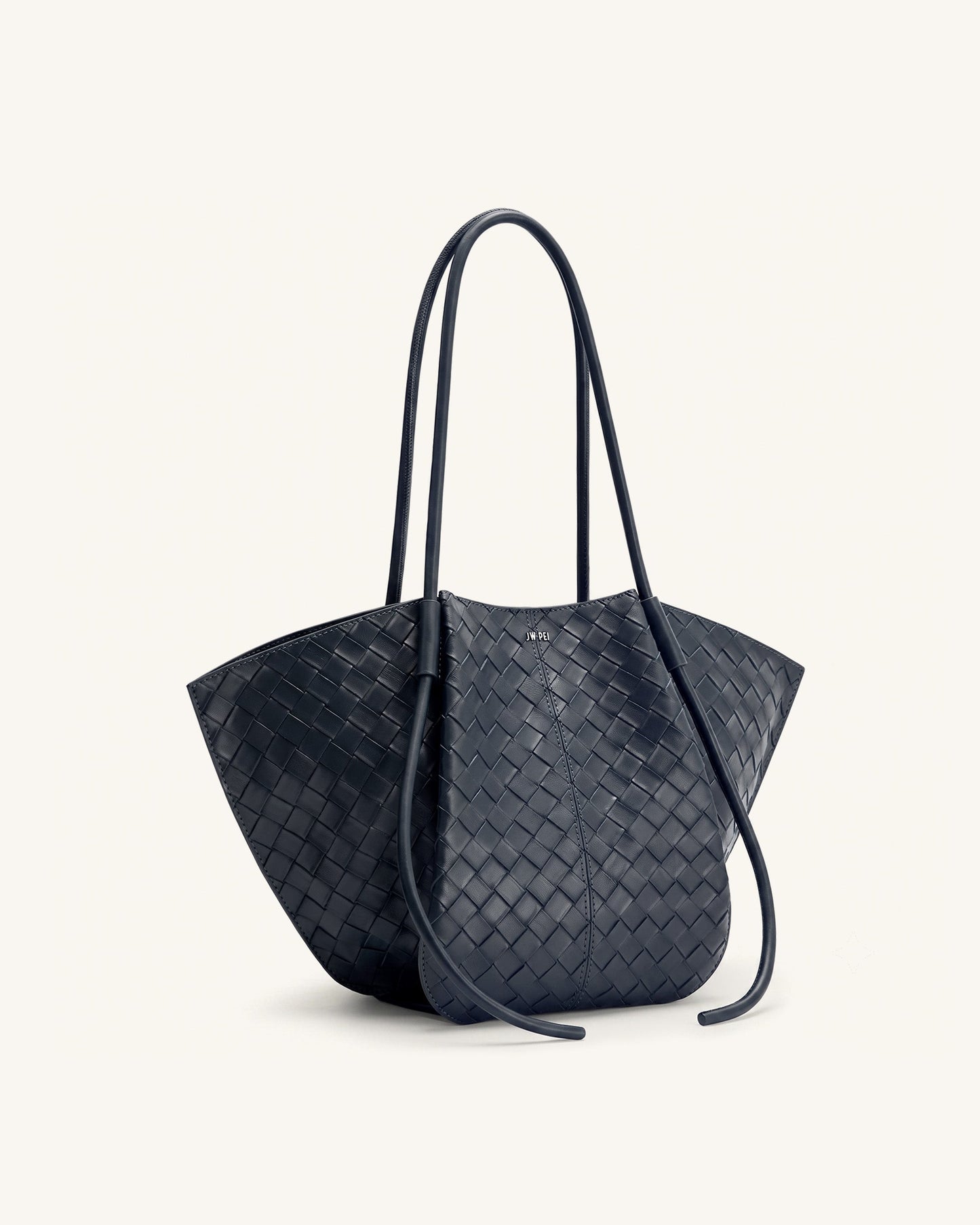 Nala Woven Texture Wide Tote Bag - Navy Blue