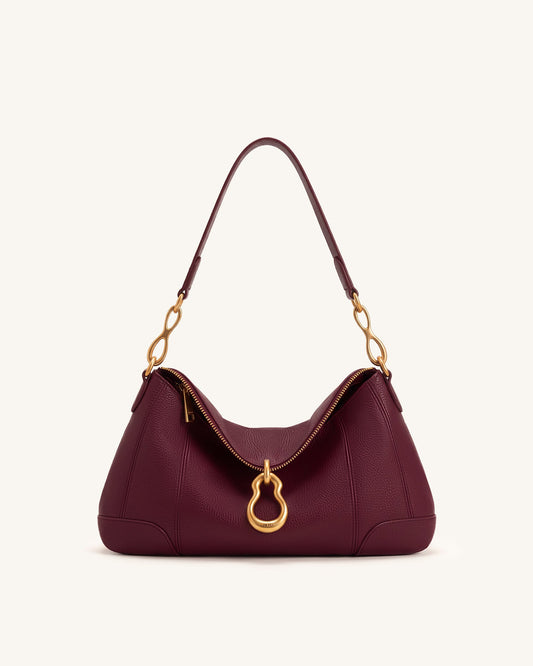 Jayla Metal Pendant Embellished Shoulder Bag - Burgundy