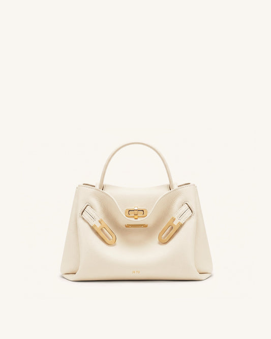 Rhea Small Pebbled Double Buckle Shoulder Bag - White