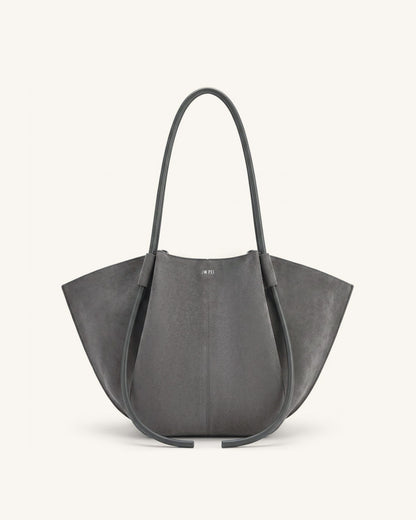 Nala Faux Suede Wide Tote Bag - Dark Gray