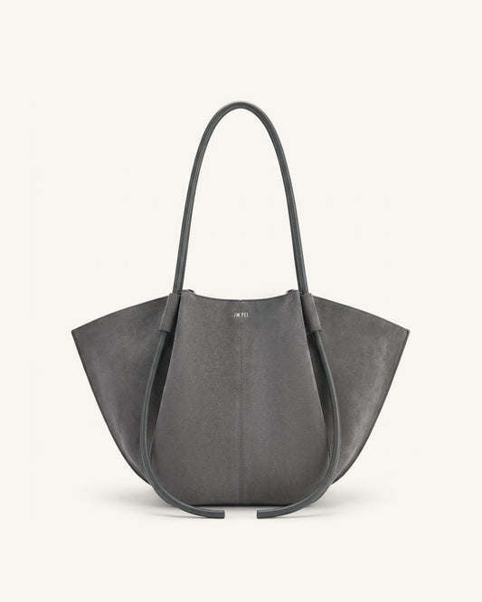 Nala Faux Suede Wide Tote Bag - Dark Gray