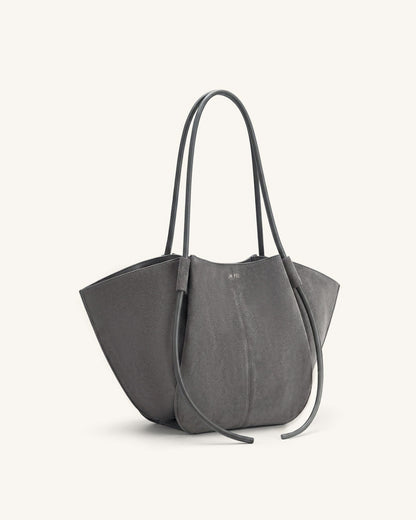 Nala Faux Suede Wide Tote Bag - Dark Gray