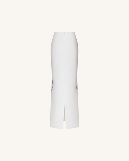 Iris Motifli Maxi Etek - Beyaz