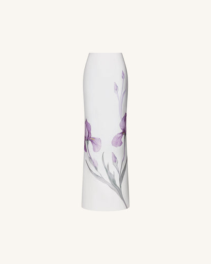Iris Motifli Maxi Etek - Beyaz