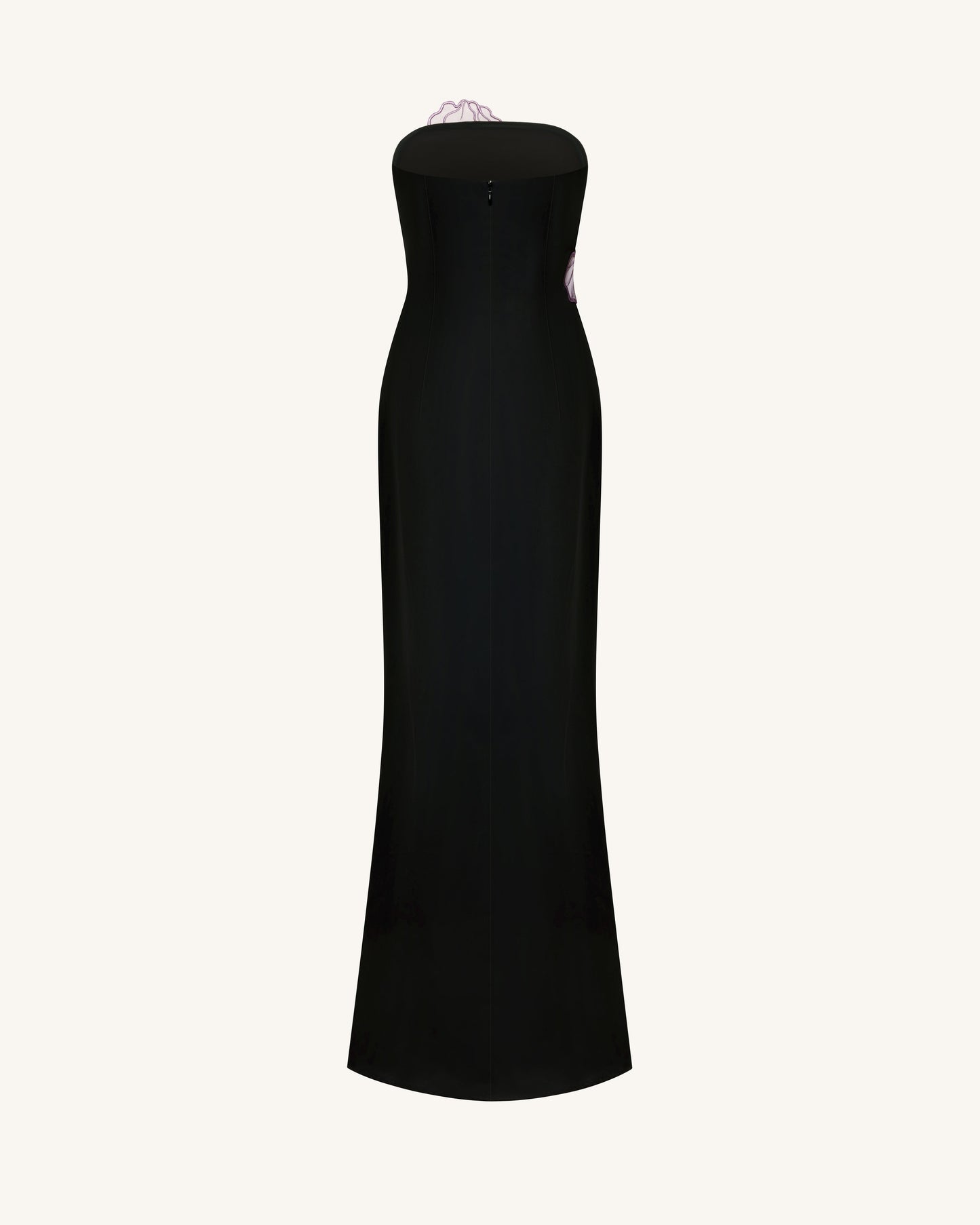 Iris Floral-Appliqué Straplez (Askısız) Maxi Elbise - Siyah