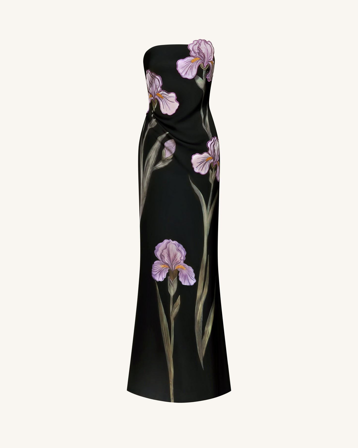 Iris Floral-Appliqué Straplez (Askısız) Maxi Elbise - Siyah