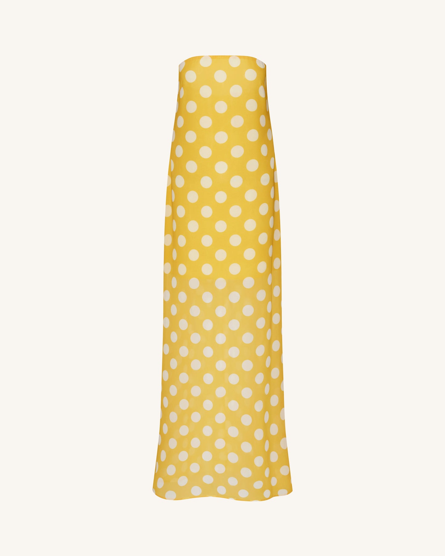 Puantiyeli Straplez (Askısız) Maxi Elbise - Sarı