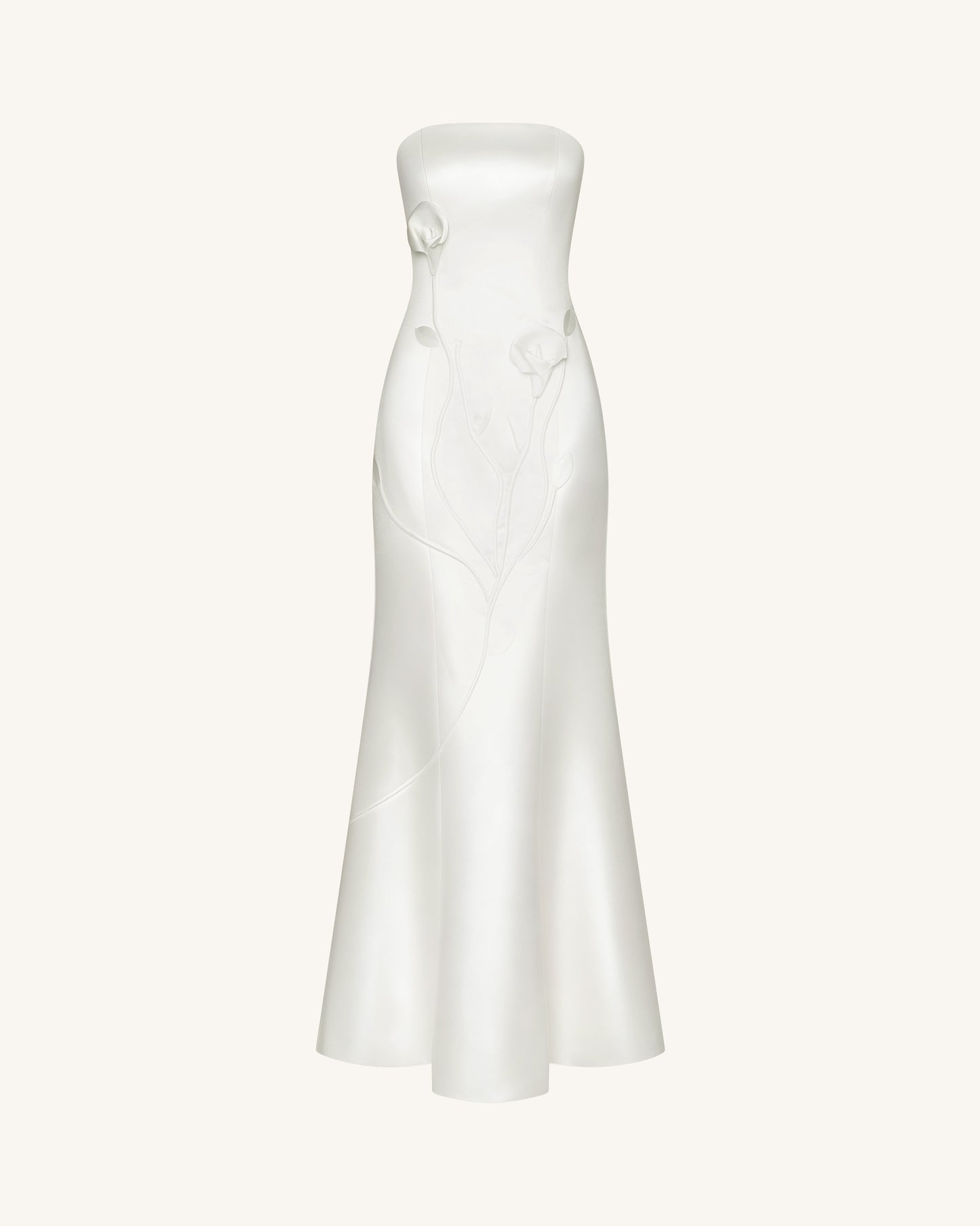 Straplez (Askısız) Çiçek Desenli Polyester Elbise - Beyaz