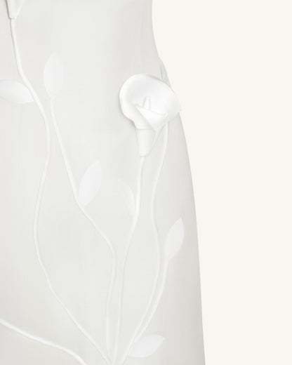 Straplez (Askısız) Çiçek Desenli Polyester Elbise - Beyaz