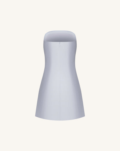 3D Sarmaşık Desenli Çiçek Desenli Straplez (Askısız) Mini Elbise - Mavi