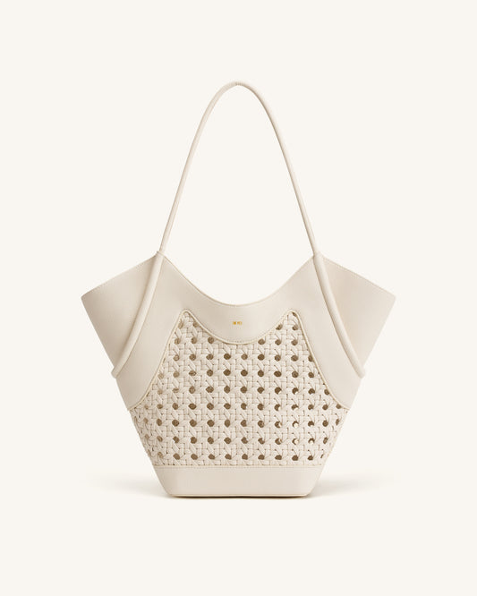 Maribel Woven Panel Tote Bag - Ivory