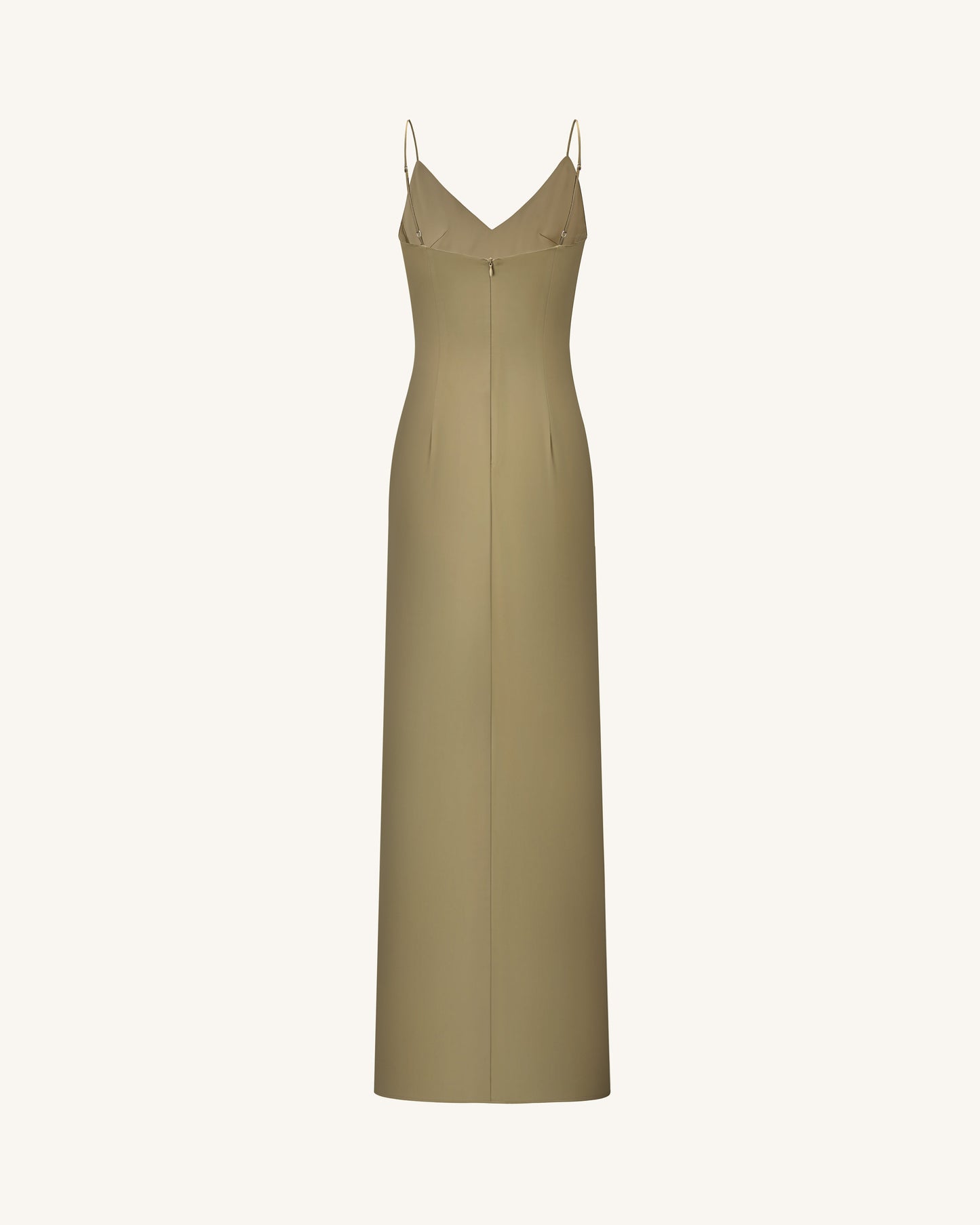 Iris Motifli Saten Slip (Askılı) Abiye Elbise - Zeytin Yeşili Yeşil