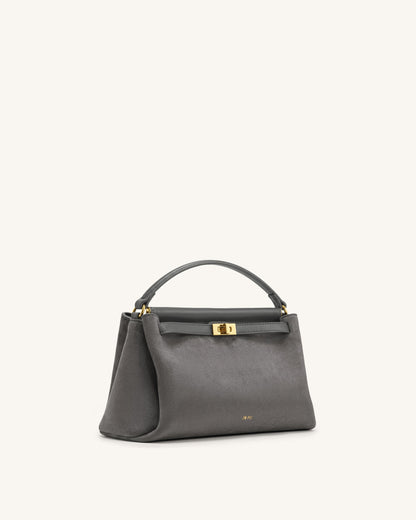 Carmen Faux Suede Top Handle Bag - Dark Gray
