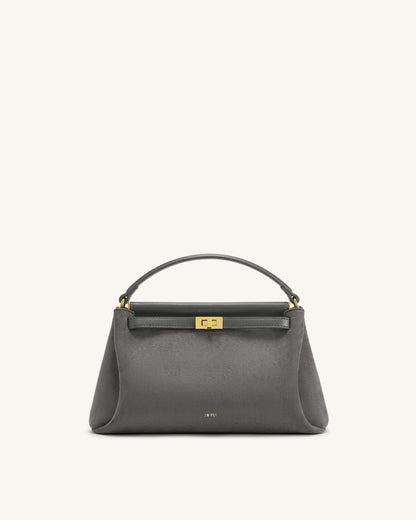 Carmen Faux Suede Top Handle Bag - Dark Gray
