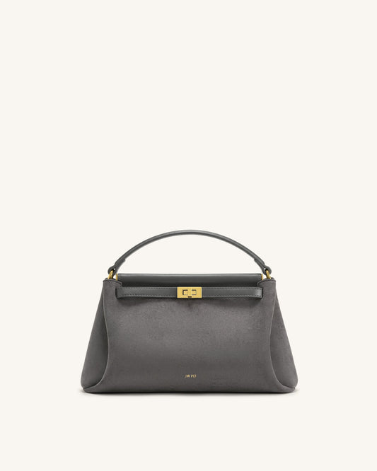 Carmen Faux Suede Top Handle Bag - Dark Gray