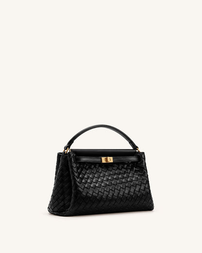 Carmen Woven Top Handle Bag - Charcoal Black
