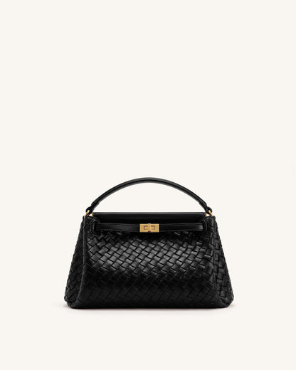 Carmen Woven Top Handle Bag - Charcoal Black