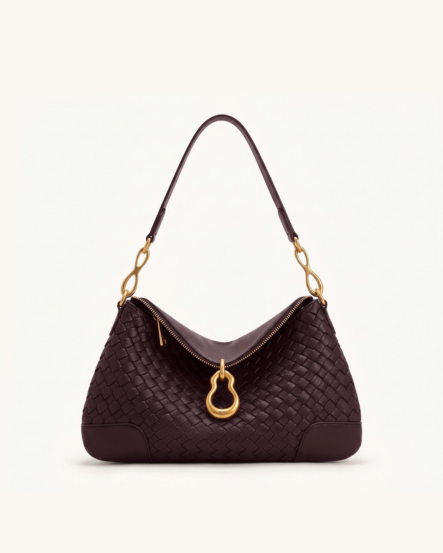 Jayla Metal Pendant Embellished Woven Shoulder Bag - Deep Burgundy