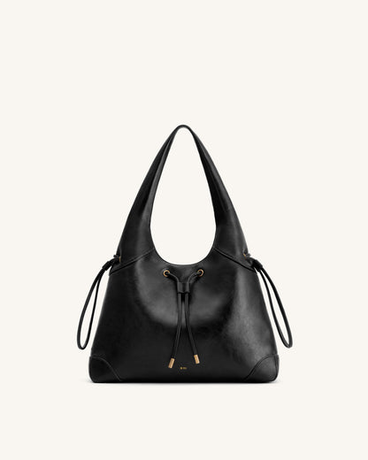 Celandra Drawstring Hobo Bag - Black