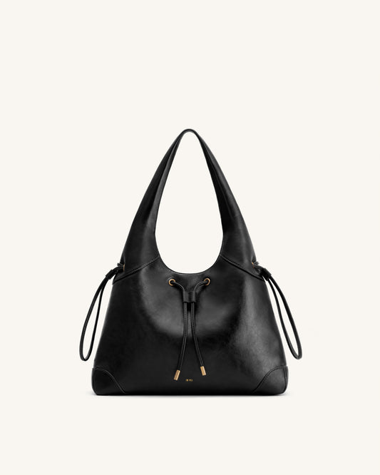 Celandra Drawstring Hobo Bag - Black