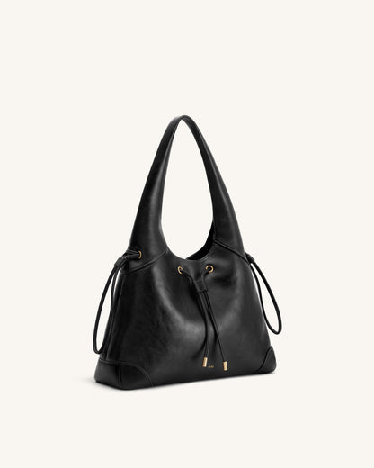 Celandra Drawstring Hobo Bag - Black