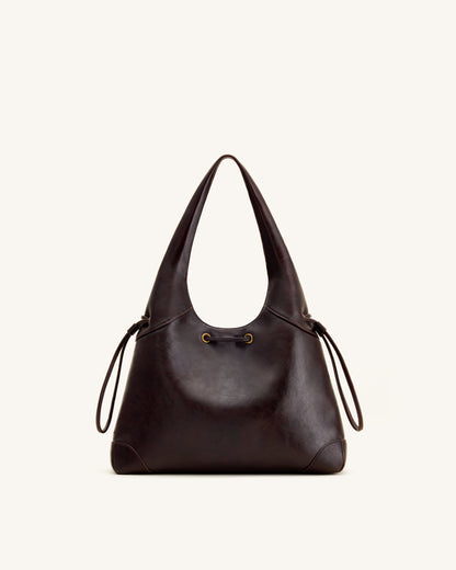 Celandra Drawstring Hobo Bag - Dark Brown