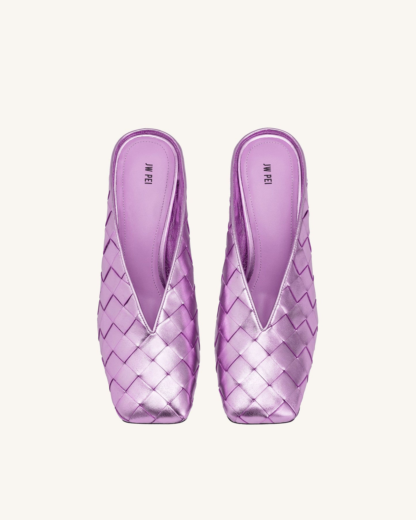 Ellie Woven Square-Toe Mule Heels - Purple