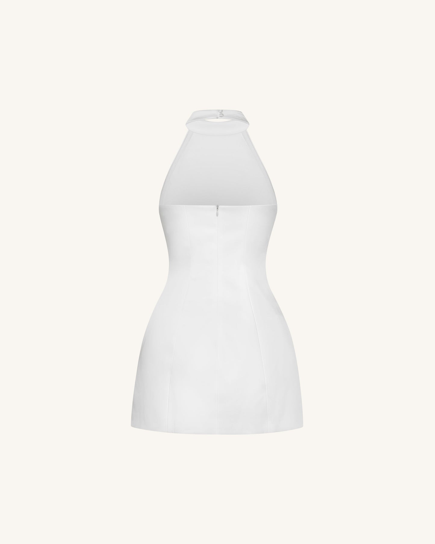 3D Floral Halter Mini Dress - White